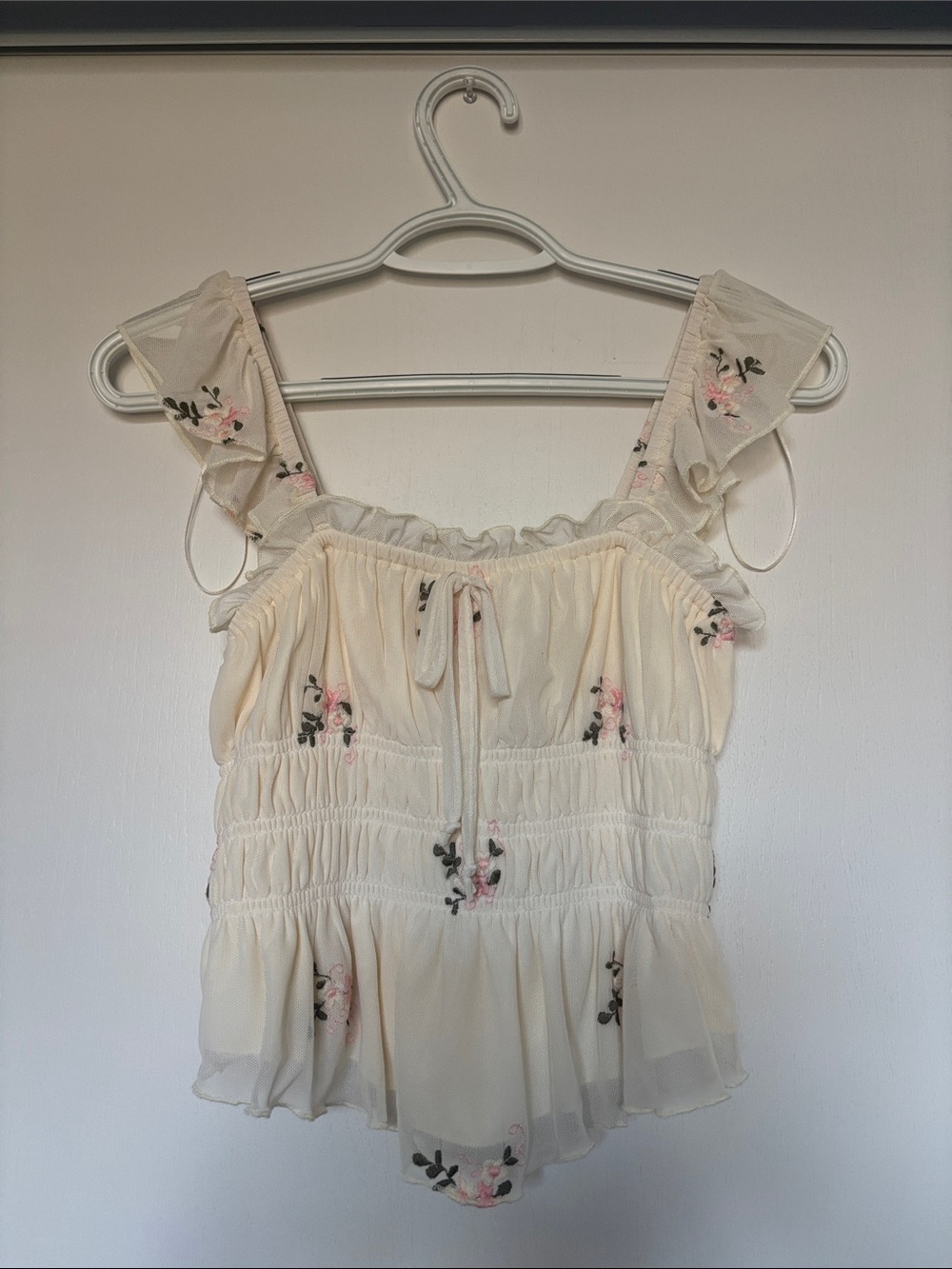 Women's Cream Floral Ruffle Tank Top